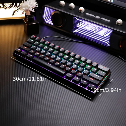 Mechanical Keyboard 61-Key Compact Wired Layout with Cyan Switches, RGB Backlighting and Four Case Color Options