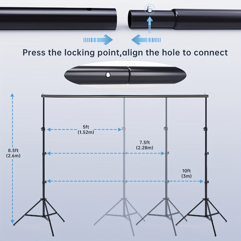 Adjustable Photography Background Stand with Carry Bag and Clamps for Portrait, Video and Streaming Setups