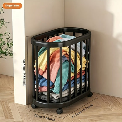 Slim Rolling Laundry Hamper in White with Tall Narrow Basket Design for Bathroom, Bedroom or Closet Storage