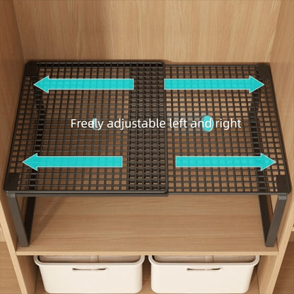 Expandable Storage Rack with Retractable Metal Shelf, Stackable Layout and Black Black Version