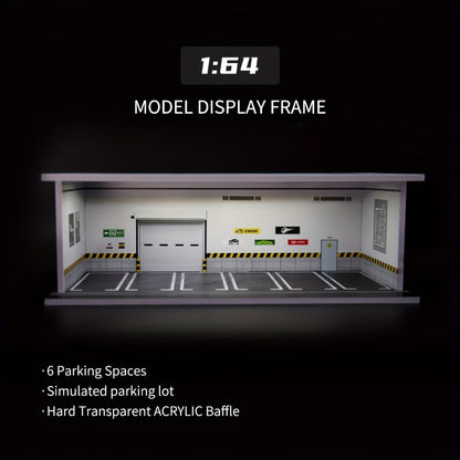 1:64 Diecast Car Display Case with LED Lighted Garage Diorama – Expandable Showcase for 6 Model Cars, Clear Acrylic Cover, Dustproof Collector Gift for Men