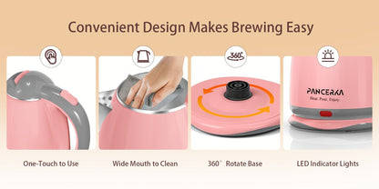 PANCERKA 1.8L Electric Kettle with 1000W Heating and Stainless Steel Interior in Pink or White