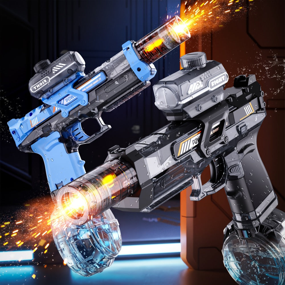 Two-Piece Electric Light-and-Sound Water Blaster Sets in 727 or 737 Models and Blue or Black Colors