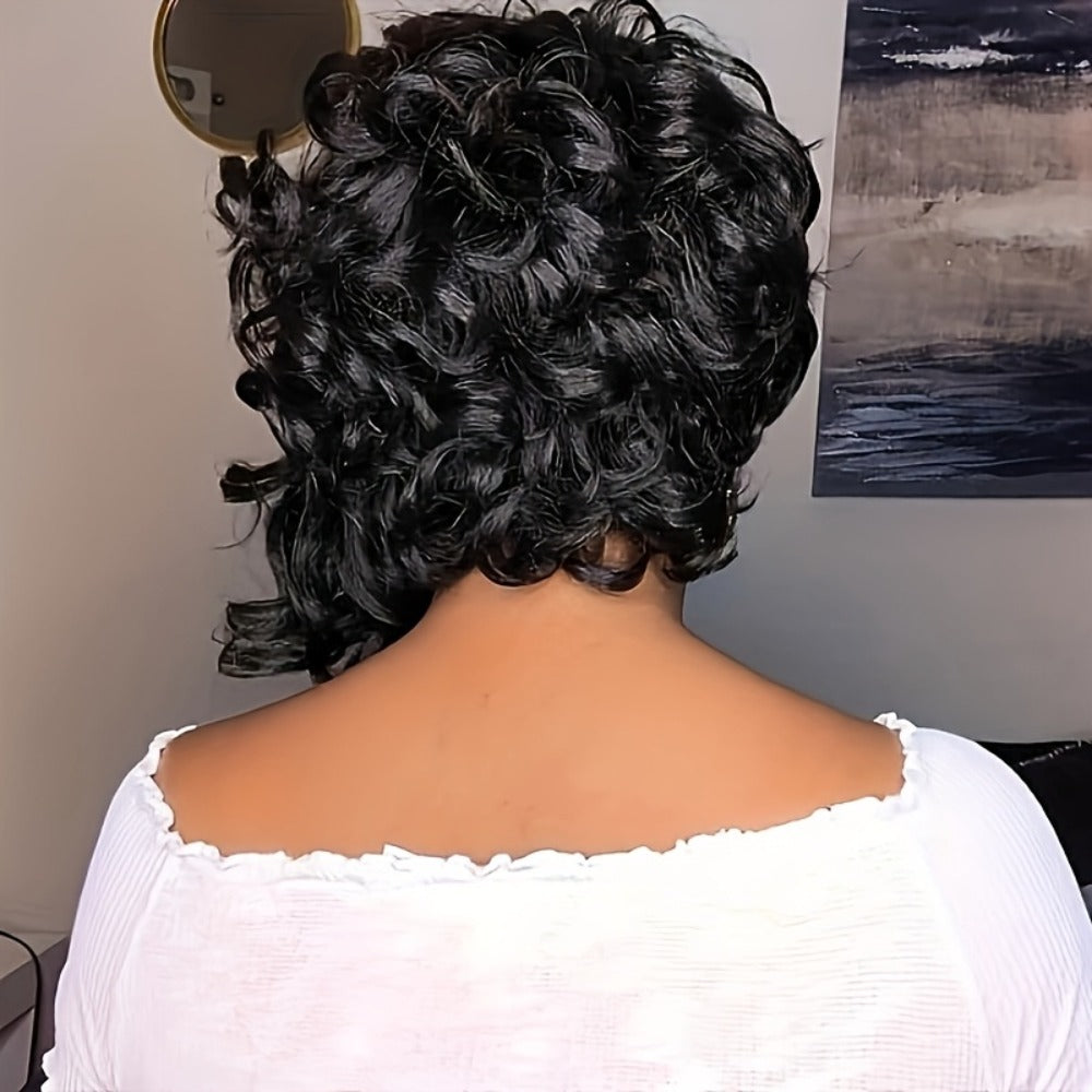 Synthetic Wig 12-Inch Loose-Curly Afro Bob with Rose Net Cap in Black, Brown or Deep Red for Holiday Styling
