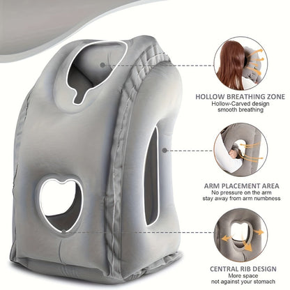 Inflatable Travel Neck Pillow Portable Air Cushion Soft Microfiber Cover Ergonomic Neck Support for Airplane Train Car Office Napping Compact Lightweight Travel Pillow Grey 15.17 Oz