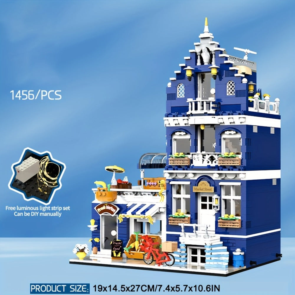Modular European City Building Block Model Kit with Grocery Store or Market Street Checkout Options
