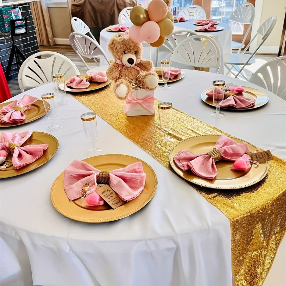 Golden Sequin Table Runner 12 Pack – Glitter Shimmer Table Runners for Wedding, Birthday, Party, Dinner, Holiday & Event Decor
