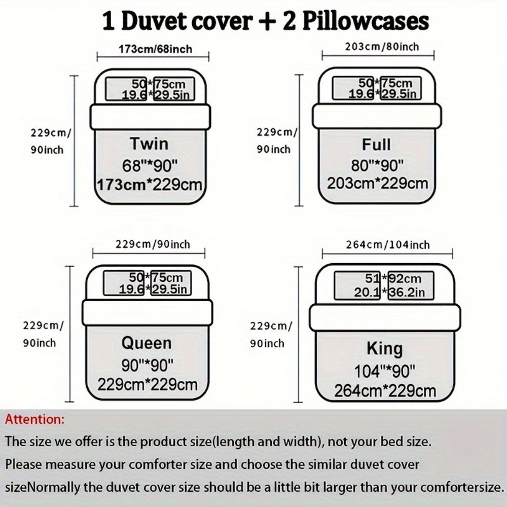 King and Queen Print Duvet Cover Set with Two Pillowcases, Three Styles and Four Bed Sizes