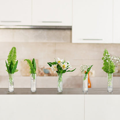 Fifteen-Piece Clear Glass Cylinder Vase Set with 7.5-Inch Height, 1.7-Inch Diameter and Stable Round Base