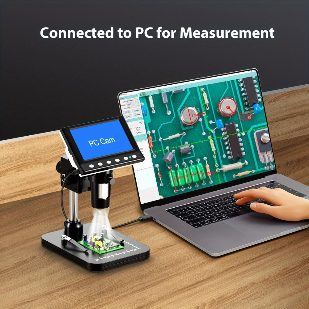 4.3-Inch IPS Digital Microscope with Eight LEDs, 32GB Card and Adjustable Stand for Coin and PCB Inspection