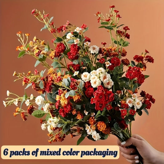 Artificial Flowers Six-Piece Mixed Rose Set in White Yellow Champagne Red Orange and Pink for Decor
