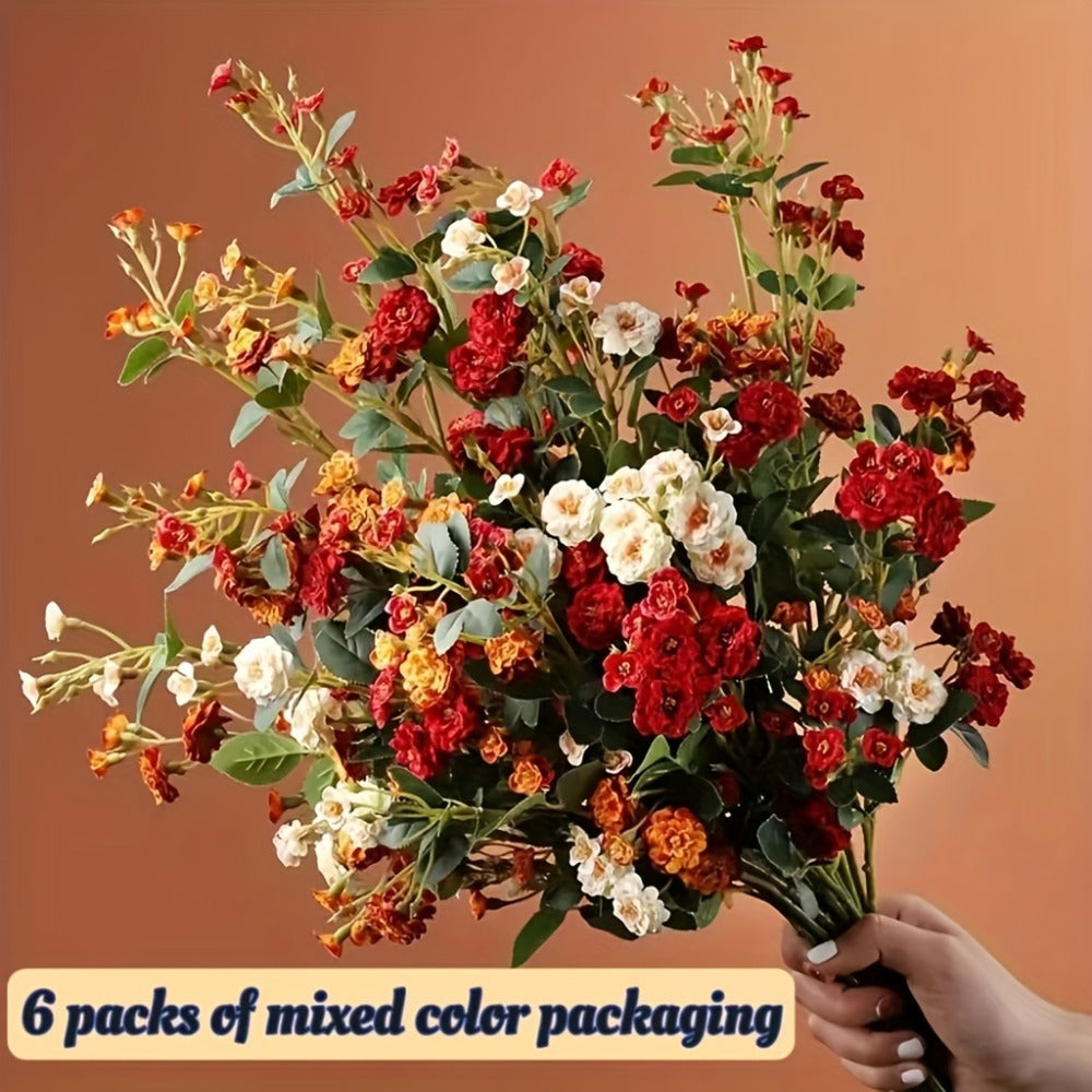 Artificial Roses Fake Flowers 6 Pack - Realistic Touch Plastic Rose Bouquet for Home Decor, Wedding, Party, Farmhouse, Living Room & Christmas Decoration, Mixed Colors
