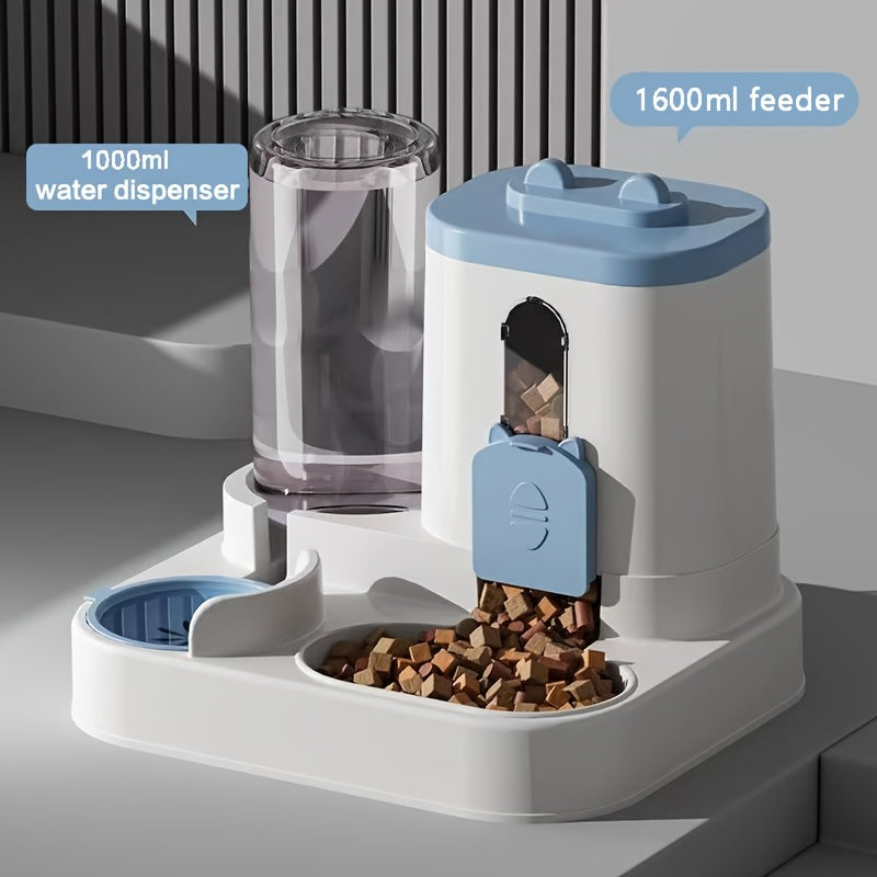 2-in-1 Cat Food and Water Dispenser - Gravity Auto Feeder Bowl Set with Quantitative Feeding, Cute Design for Cats & Small Dogs - Available with Cleaning Brush, 4 Colors
