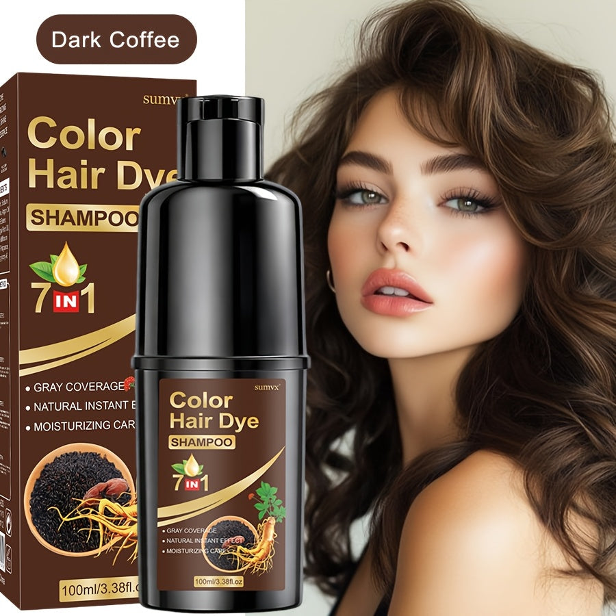 Natural Herbal Hair Dye Shampoo 3.38oz — Moisturizing & Conditioning Easy-Apply Hair Color, 5 Shades: Black, Brown, Chestnut Brown, Golden Brown & Coffee, Holiday Gift