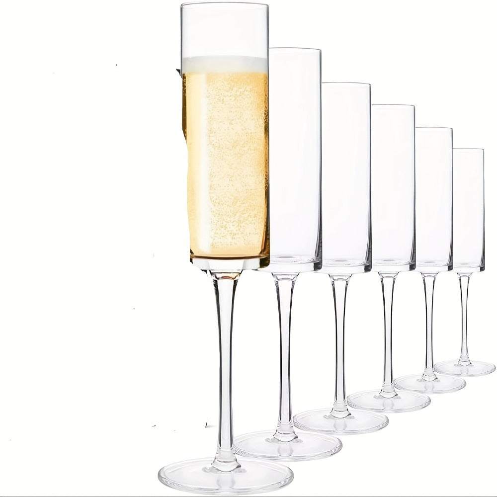 Six-Piece 6.5 oz Clear Glass Champagne Flute Set with Reusable Stemmed Design for Celebrations