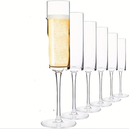 Six-Piece 6.5 oz Clear Glass Champagne Flute Set with Reusable Stemmed Design for Celebrations