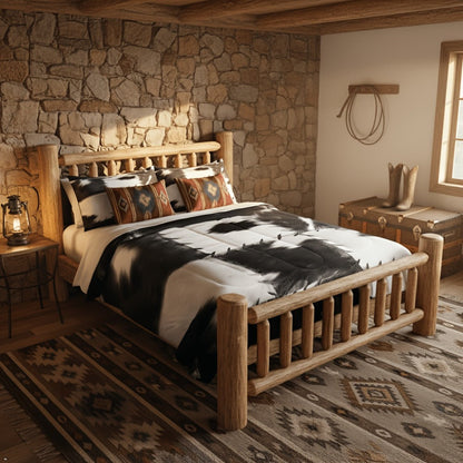 Western Cowhide Print Comforter and Pillowcase Set in Dark Gray with Twin, Full, Queen or King Sizes
