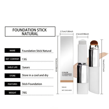 Two-Piece Color-Adapting Foundation Stick Set with Built-In Brush, Puff and Three Shade Options