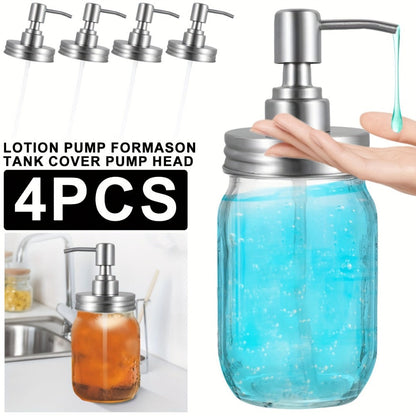 Mason Jar Soap Dispenser Pump Lids 4 Pack – 304 Stainless Steel Regular Mouth Mason Jar Pump Replacement, Leakproof Gasket, 3.9" Cuttable Tube, for Kitchen Bathroom Lotion Hand Soap Dish Soap