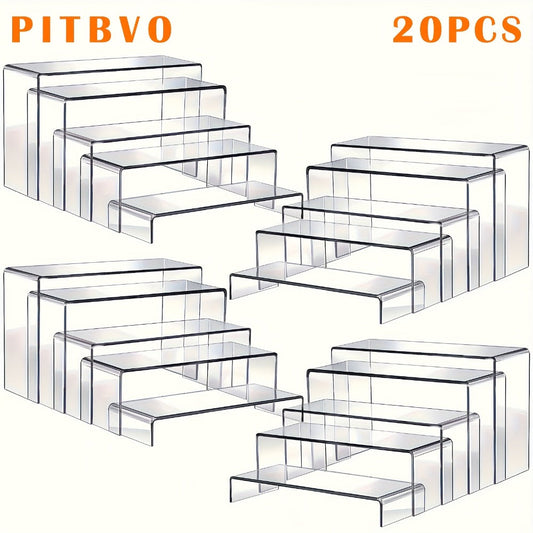 Acrylic Display Risers Clear Transparent Stands for Funko Pop Figures, Cupcakes, Jewelry, Perfume Bottles – Multi-Size Display Shelf Organizer for Home, Store & Craft Show – 10 or 20 Piece Set Large Size