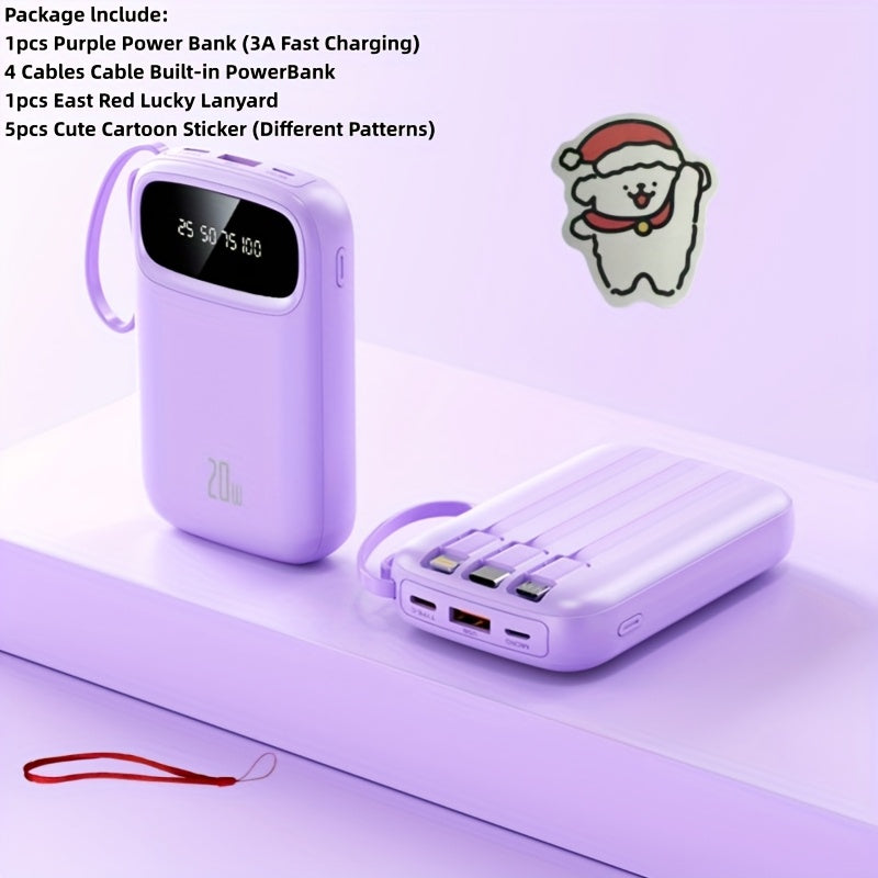 Power Bank 10000mAh with Three Built-In Cables, 5W/15W/22.5W Options, Digital Display and Lanyard