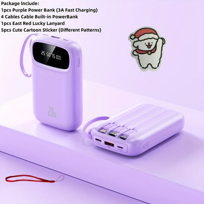 Power Bank 10000mAh with Three Built-In Cables, 5W/15W/22.5W Options, Digital Display and Lanyard