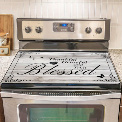 Stove Top Cover Heat Resistant Scratch-Proof 28.5x20.5" - Thankful Grateful Blessed Kitchen Decor Glass Protector Mat for Cooktops, Ovens, Washers & Dryers, Easy-Clean Multipurpose Noodle Board