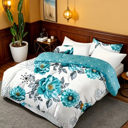 Teal Floral Comforter Set Twin Queen King Gradient Oil Painting Style Botanical Luxury Quilt Bedding Soft Microfiber All Season Bed in a Bag Gift