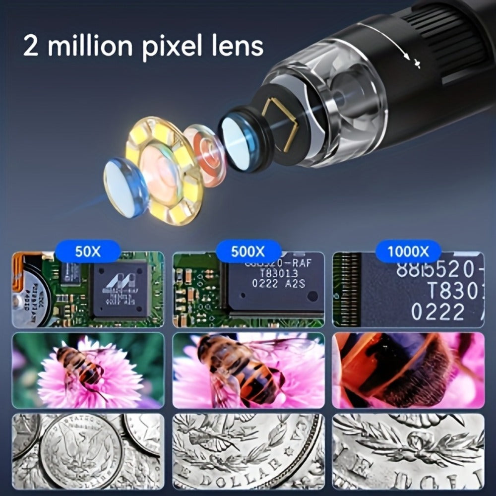4.3-Inch Digital Microscope in Black or White with Eight LEDs and Compact Stand for Coin and Circuit Board Inspection