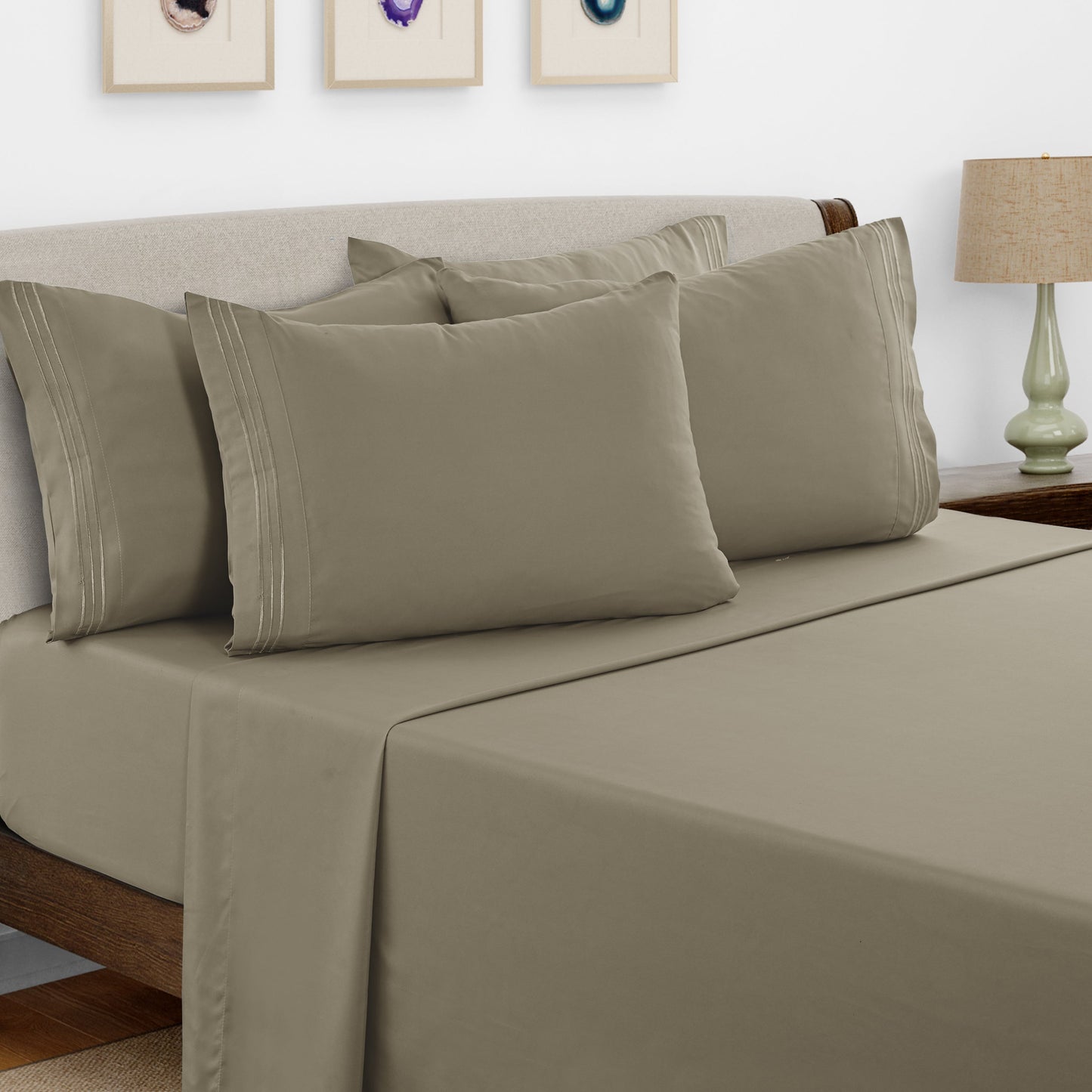 Bed Sheet Set Brushed Microfiber with Embroidered Pillowcases, 16-Inch Pocket and 4- or 6-Piece Sizing