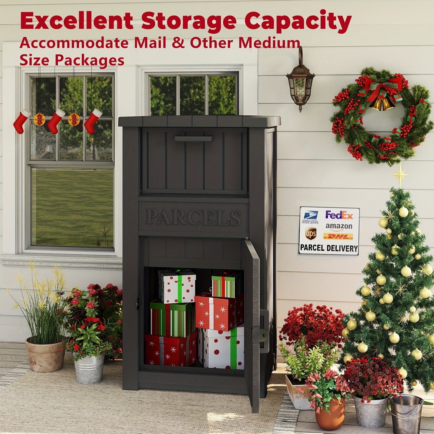 Lockable Outdoor Storage Box weather-ready Package Delivery Porch with 2 Exact Source Checkout Options
