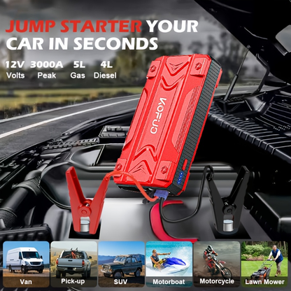 Car Jump Starter Power Bank 3-in-1 12V Battery Booster Charger LED Flashlight SOS for Cars Motorcycles SUVs Compact Emergency Starter Dead Battery in Seconds