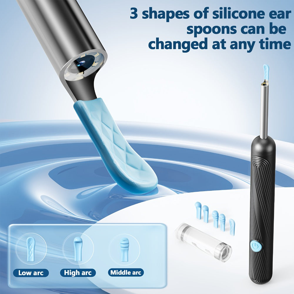 1080P-Marked Visual Ear Camera Kit with Six LED Lights, USB Charging and Black or White Accessory Sets