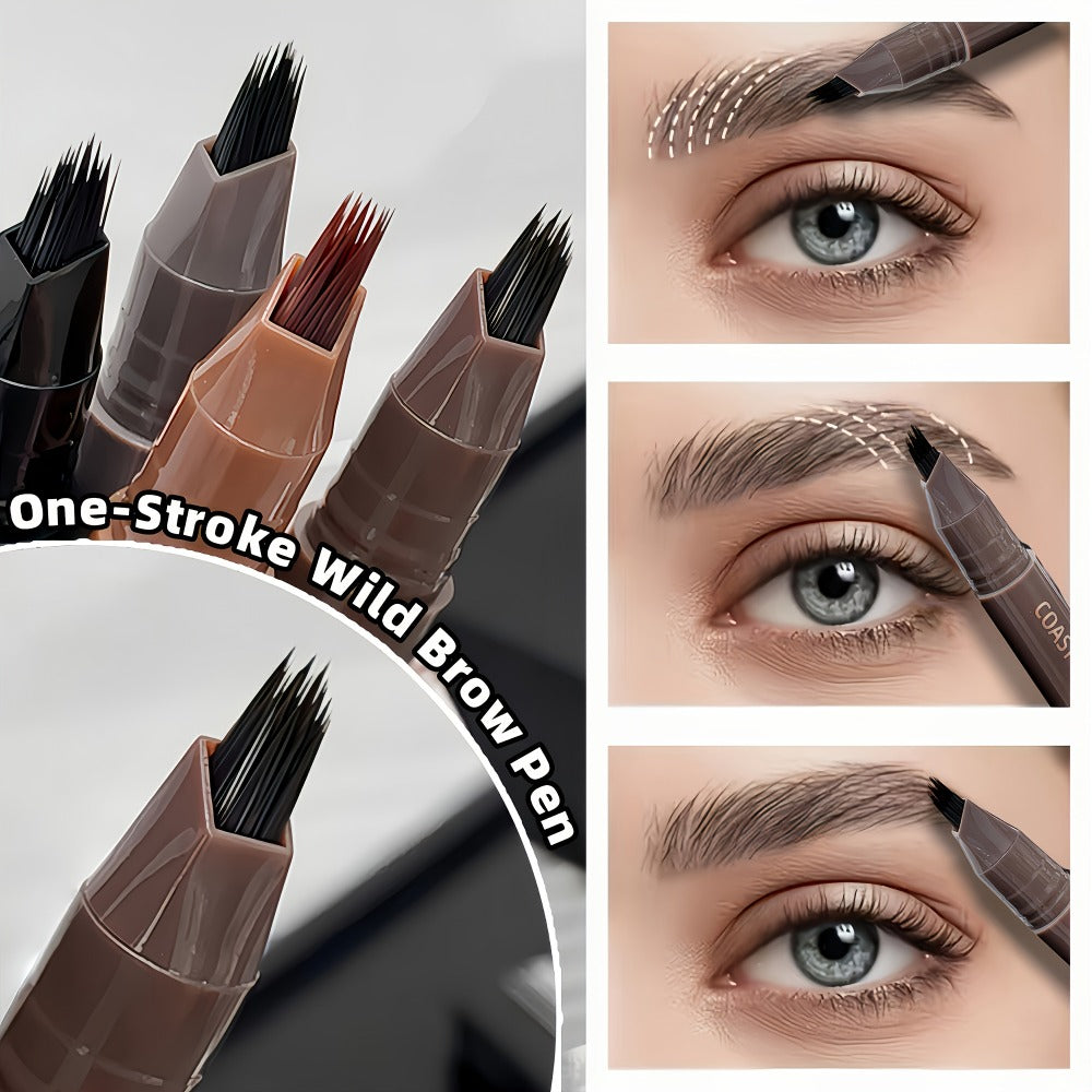 Eyebrow Pencil 2-Pack Multi-Fork Tip Waterproof — 4 Shades Natural Hair Stroke Effect Brow Pen Smudge-Proof Long-Lasting Microblading Look Hairline Filler for Sparse Brows Beginners Women