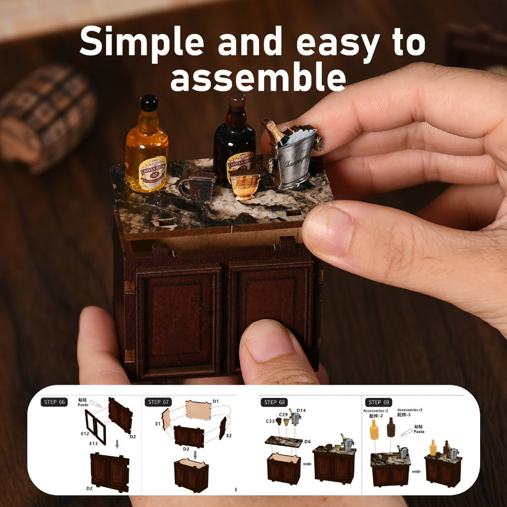 Corner Lounge Book Nook Kit with 327-Piece Tavern Storefront Scene, Illuminated Interior and Touch Switch