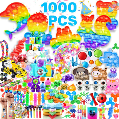 Fidget Toys Bulk 1000 Pcs Party Favors for Kids – Sensory Stress Relief Toy Pack, Classroom Prizes, Treasure Box Fillers, Goodie Bag Stuffers, Birthday Party Supplies for Boys Girls