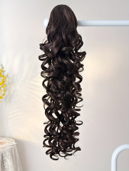 Curly Ponytail Extension 28 Inch Long Heat Resistant Synthetic Clip In Wrap Around Hairpiece Voluminous Bouncy Curls 4 Styles for Women Everyday Parties Festivals