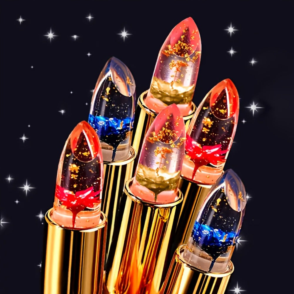 Six-Pack Jelly Flower Color-Changing Lip Balm Set with Temperature-Responsive Tint for Daily Wear