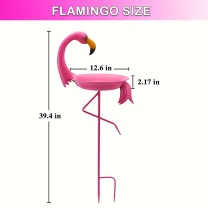 39.4-Inch Pink Flamingo Bird Bath with 12.6-Inch Bowl and Two-Prong Garden Stake for Lawn Decor