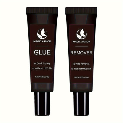 Press On Nail Glue with Remover Kit Super Strong 10g Clear Drying Adhesive for Acrylic False Nails Long Lasting Hold Nail Art Glue and Remover Set Salon Quality at Home