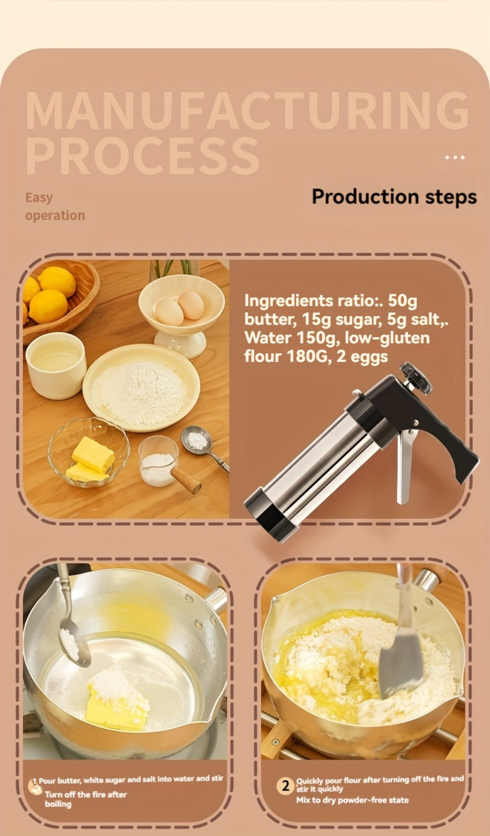 Eight-Piece Manual Cookie Press with Eight Discs and Stable Base for Biscuits and Pastry Baking