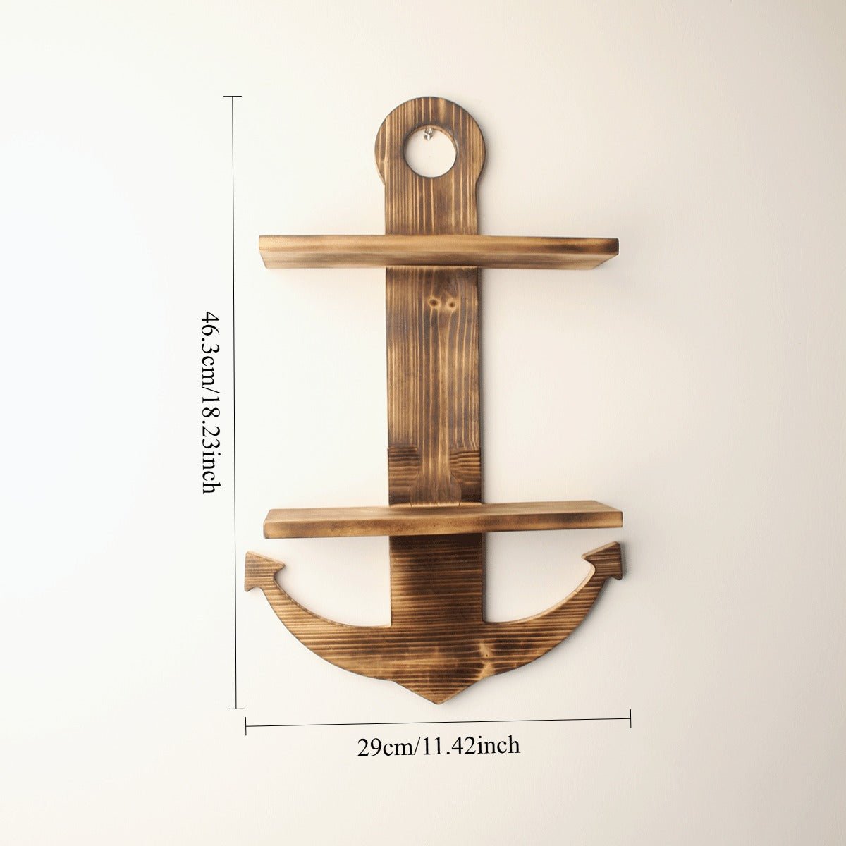 Floating Wall Shelves Solid Wood 2-Tier Nautical Anchor Shelf Handcrafted Heavy Duty Wall Mounted Organizer for Bedroom Living Room Bathroom Lake House