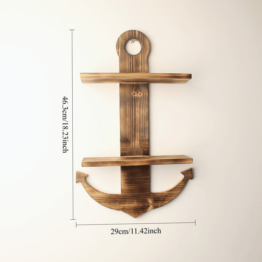 Floating Wall Shelves Solid Wood 2-Tier Nautical Anchor Shelf Handcrafted Heavy Duty Wall Mounted Organizer for Bedroom Living Room Bathroom Lake House