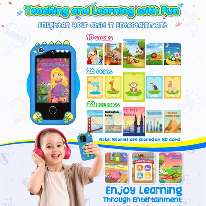 Kids Toy Mobile Phone with Dual Cameras, Touchscreen & MP3 Player – Educational Toy with Games, Alarm Clock & USB Charging, Birthday & Christmas Gift for Boys & Girls