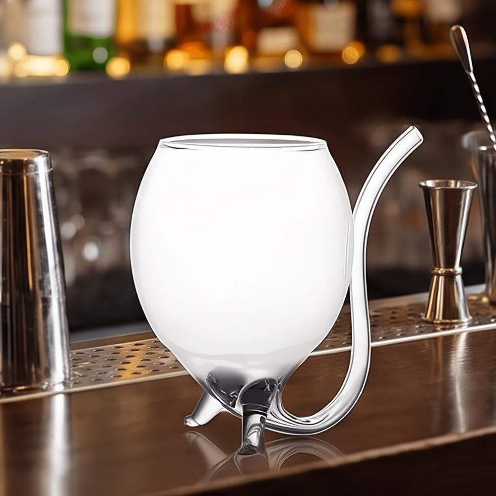 Four-Piece Novelty Tail-Straw Drinking Glass Set with 12-Ounce Capacity and 4.7-Inch Cup Height