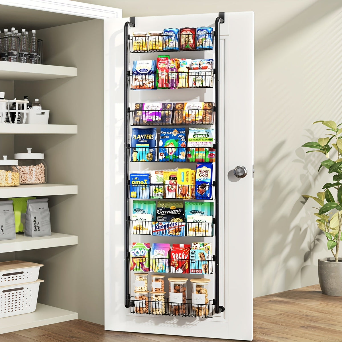 Over The Door Organizer - Multi-Layer Pantry Storage Rack for Kitchen Bathroom Laundry Room, Space Saving Door Hanging Shelf