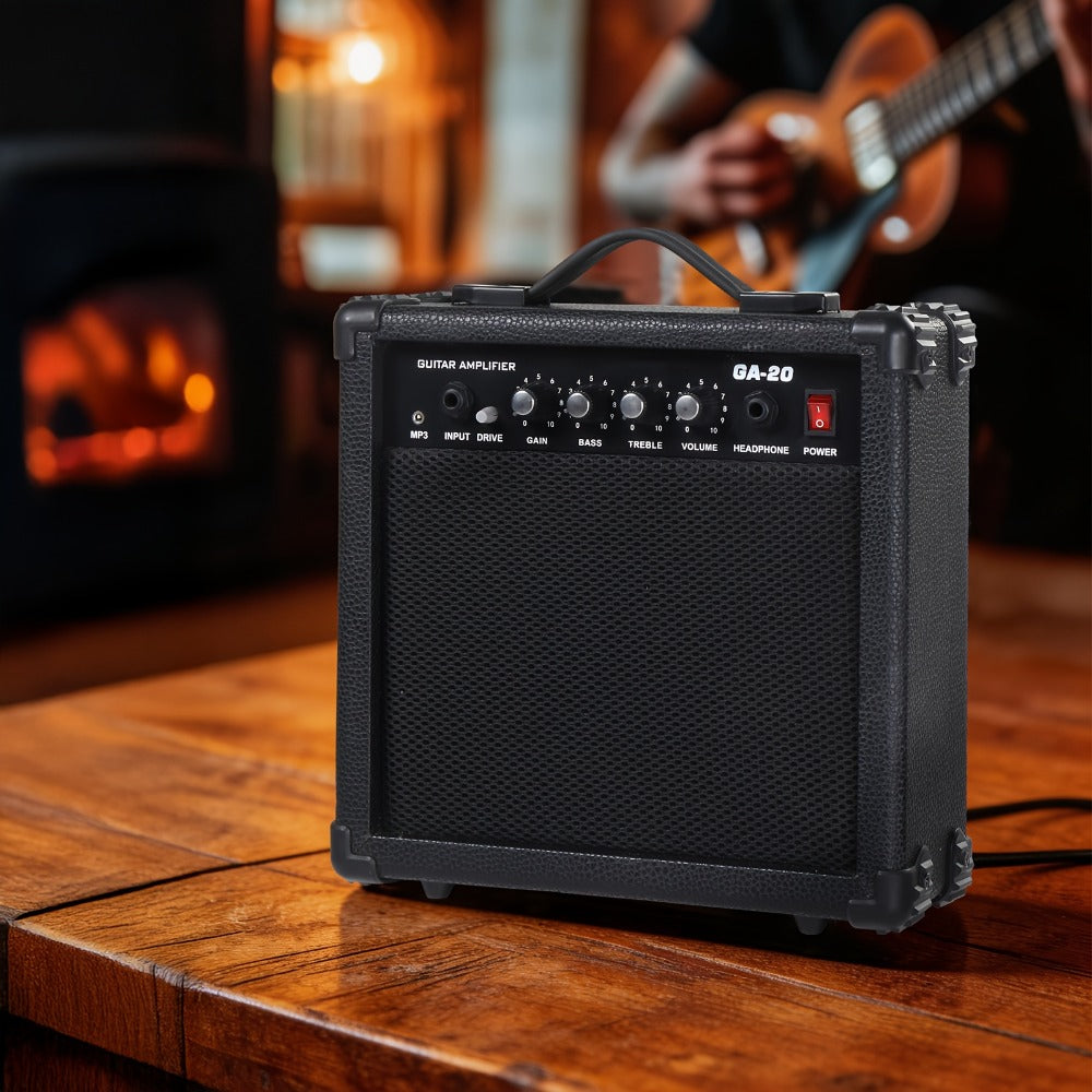 GA-20 20W Electric Guitar Amplifier with 6.5" Speaker, AUX MP3 Input & Headphone Output - Wood Panel Practice Amp for Beginner Intermediate Guitarist, Home Studio Stage