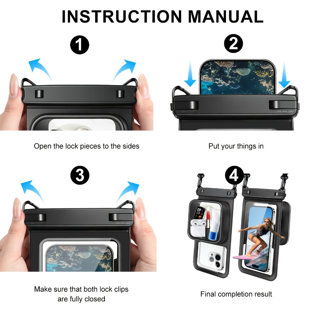 Waterproof Phone Pouch 2 Pack Floating Dual Compartment Dry Bag – 7.5 Inch Shockproof Sandproof Clear Case for iPhone 16 15 14 13 12 Pro Max & Android, Swimming Kayaking Beach Water Sports