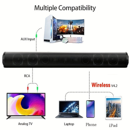 Home Theater Surround Sound System 5.2 Channel – Wireless Subwoofer Dual Air Ducts Bass Boost, TV Soundbar Stick with Remote Control, Rechargeable Battery & Type-C Charging, Complete Speaker Set