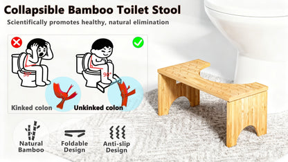 Foldable Bamboo Toilet Footstool with 7-Inch Height, Curved Opening and Anti-Slip Feet for Bathroom Use